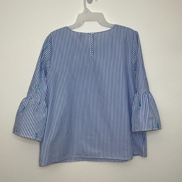 Crown & Ivy Size L Petite Blouse Blue White Stripe Seahorses Gateway To Bali - Picture 8 of 12